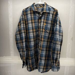 Cinch Performance Shirt Men's Large Blue Orange Geometric Western Plaid